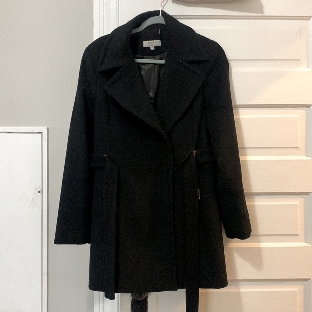 Calvin Klein Premium Black Belted Peacoat - Size 8